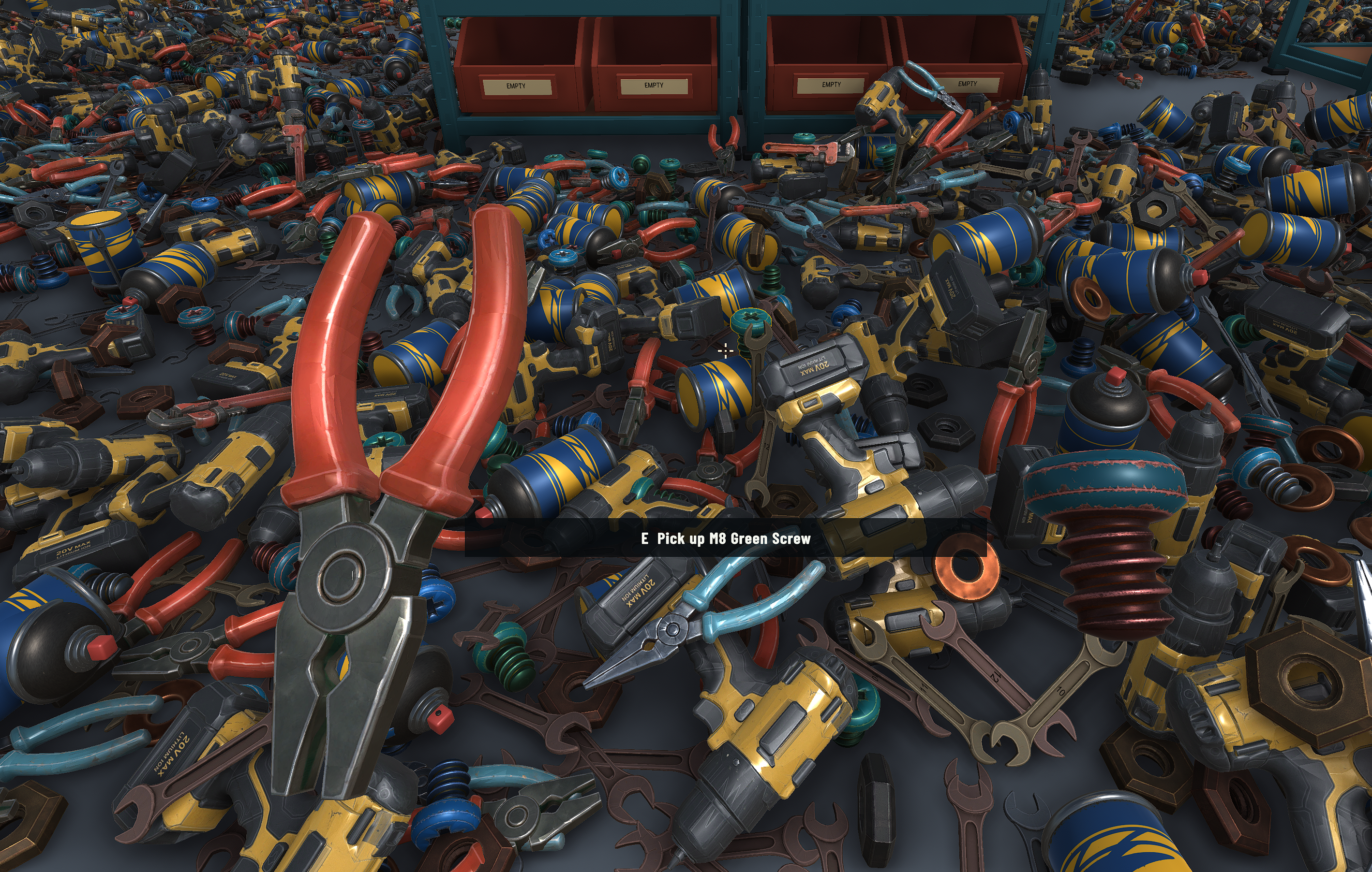 Gameplay from Codename Garage Cleaner: tools and parts waiting to be sorted